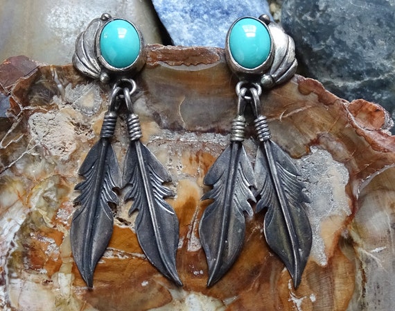 Buy Vintage Navajo Turquoise Dangle Stud Earrings Hallmark S Online in  India  Etsy