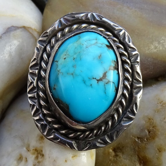 Vintage Native American Navajo Oval Turquoise Ring Size 5.5