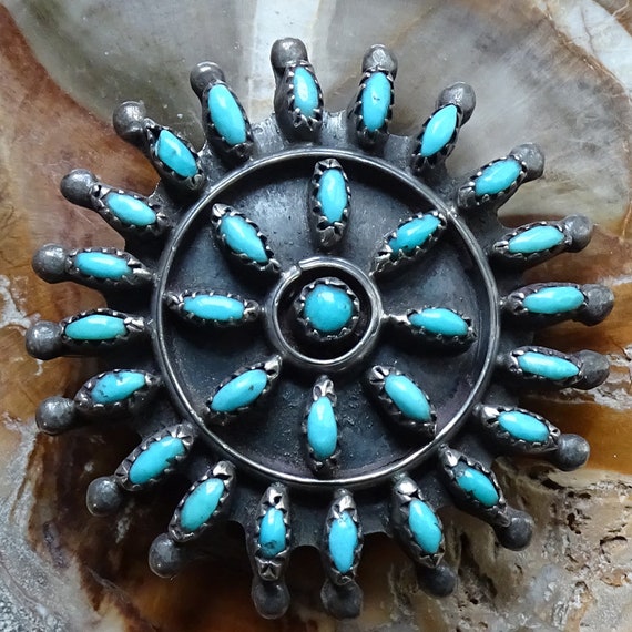 Vintage, Zuni, Sterling Silver, Turquoise, Needle… - image 2