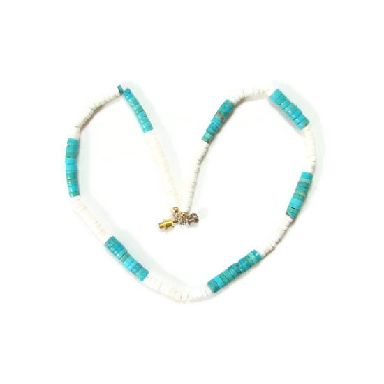 Vintage Turquoise and Shell Heishi Bead Southwestern Necklace | Etsy