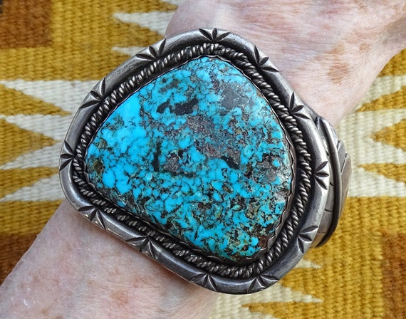 200 Gram Vintage Native American Chunky Turquoise Sterling Silver Bracelet Old 200 Gram Vintage Native American Chunky Turquoise Sterling Silver Bracelet Old