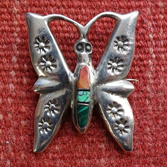 Signed M, Navajo, Butterfly Pin Pendant, Sterling… - image 1