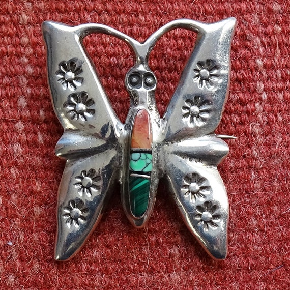 Signed M, Navajo, Butterfly Pin Pendant, Sterling… - image 6