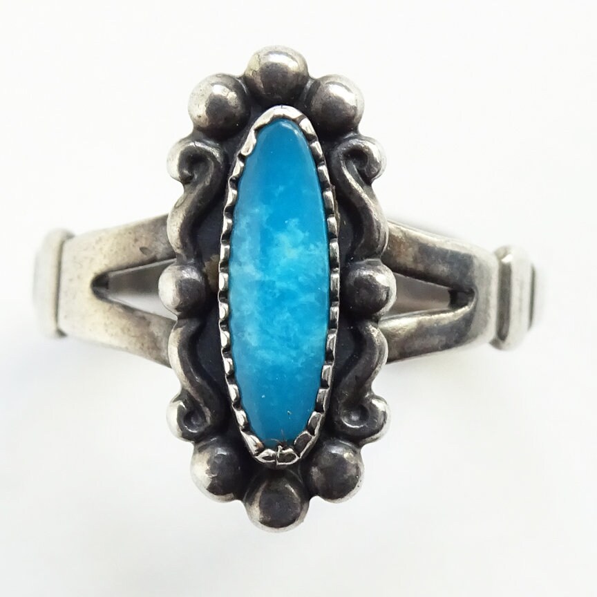 Vintage Navajo Turquoise Ring, Bell Trading Post Sterling Silver