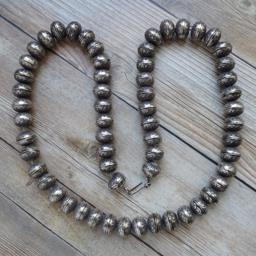 Old, Native American, 26”, Navajo Pearls, Necklace, Sterling