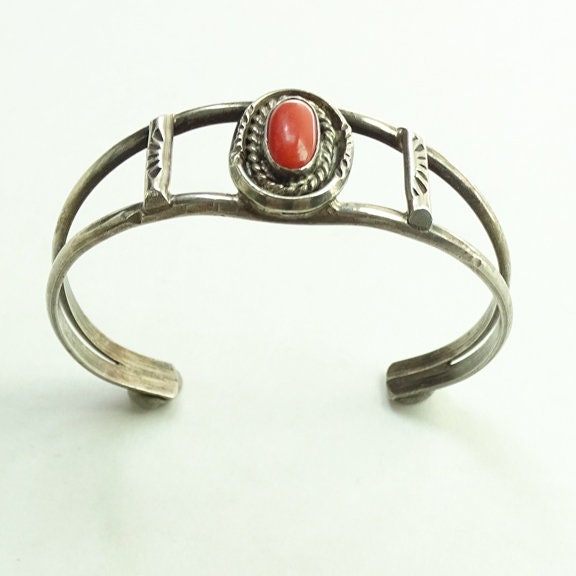 Vintage Native American Red Coral Cuff Bracelet Sterling | Etsy