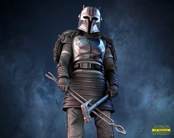 Figura stampata in 3D dell'Armaiolo, Star Wars Mandalorian Forgemaster, non verniciata