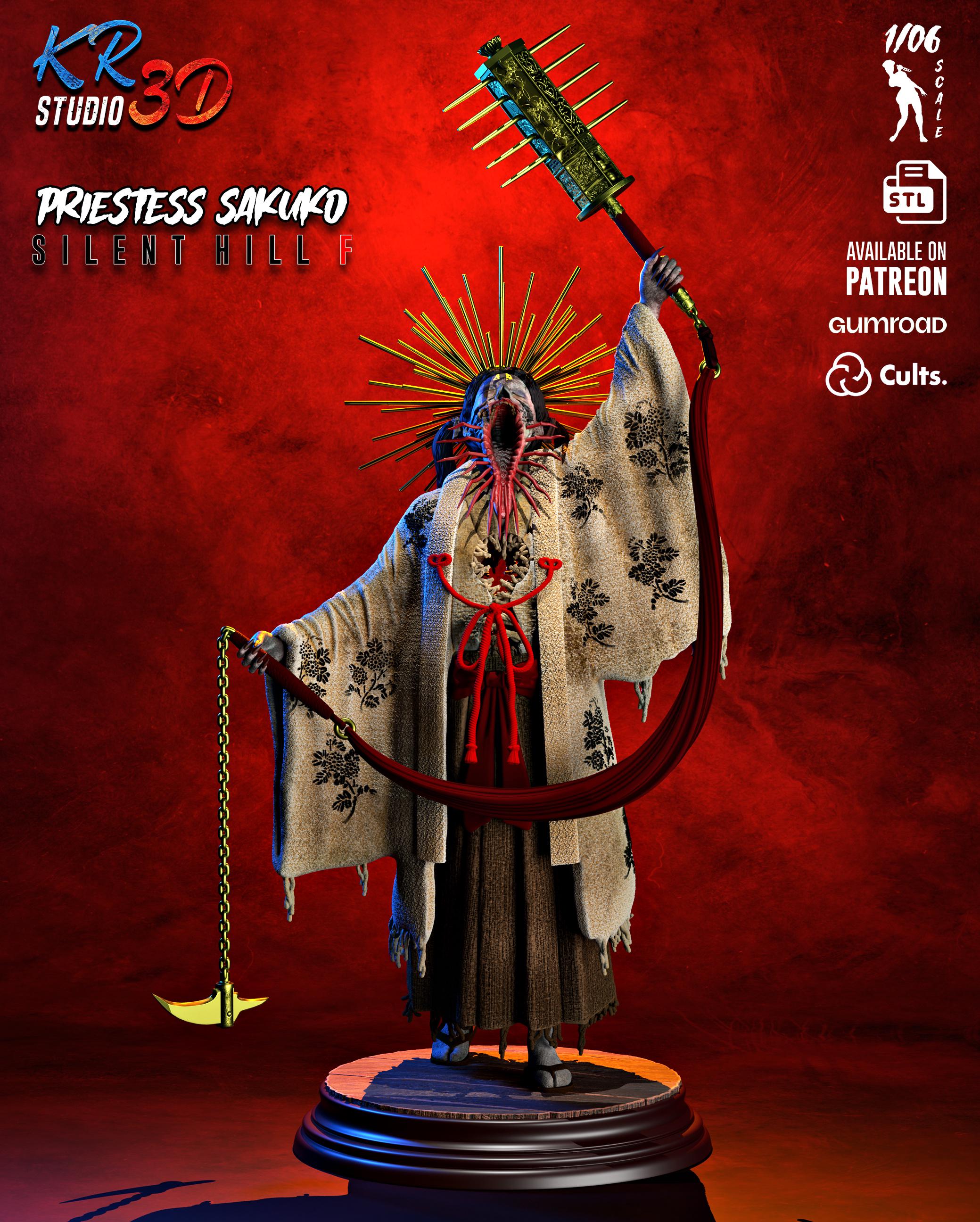 Priestess Sakuko 3D Printed Figure, Unpainted Silent Hill F Model