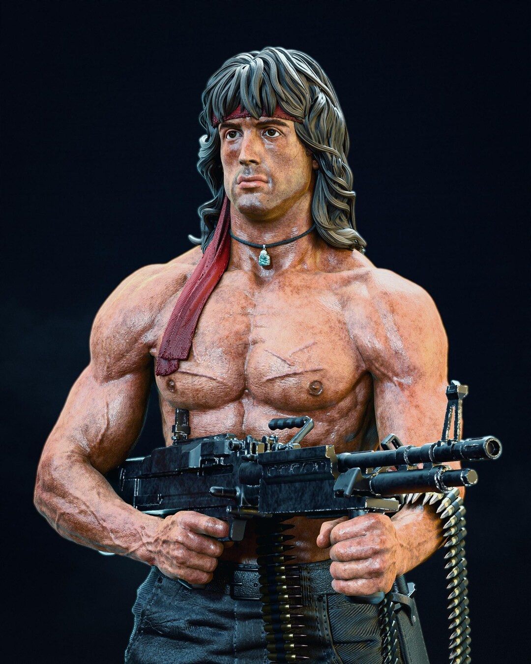 Figura impressa em 3D do Rambo, icônico herói de ação colecionável, sem ...