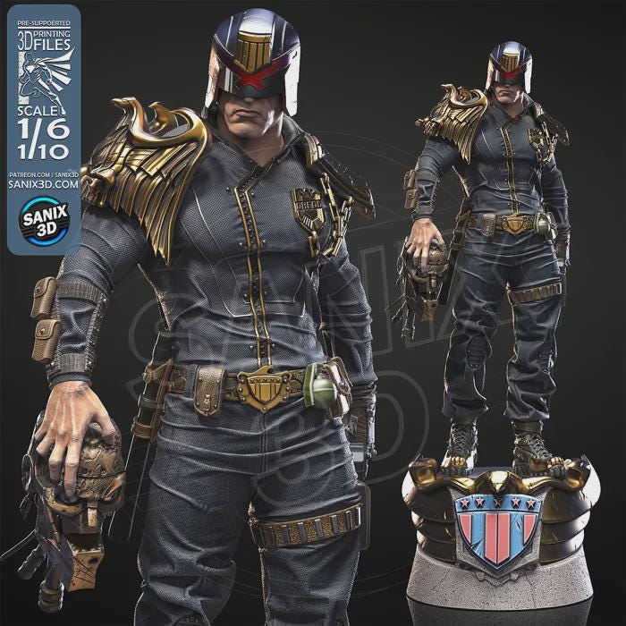 Judge Dredd 3D Printed Figure, Unpainted Mega-city One Judge Model