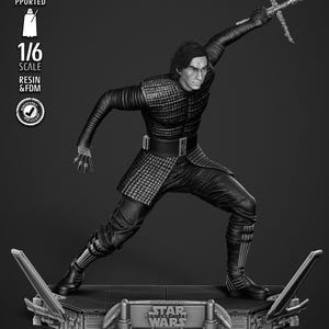 Figura stampata in 3D di Kylo Ren, statua del guerriero del lato oscuro di Star Wars, non verniciata