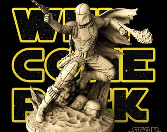 The Mandalorian 3D Printed Figure, Din Djarin Bounty Hunter Statue, Unpainted