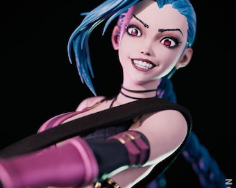 Jinx 3D Printed Figure, Arcane League of Legends Statue, Unpainted