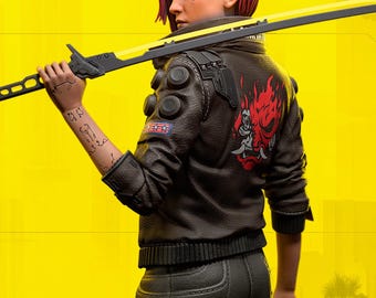 Figura impresa en 3D de la mujer V, Cyberpunk 2077, Samurái Mercenaria, sin pintar