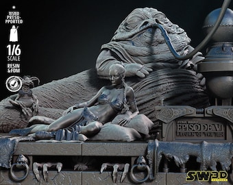 Leia and Jabba the Hutt Diorama 3D Printed Figure, Star Wars Scene, Unpainted