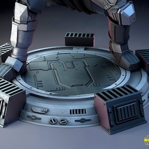 May include: A detailed, futuristic platform with a circular design and intricate paneling. The platform is surrounded by rectangular structures with a metallic finish. The image features a Star Wars 3D Models logo.