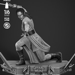 Rey 3D Printed Figure | Star Wars Jedi Hero Statue, Unpainted