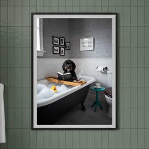 Cockapoo Bubble Bath Print | Funny Dog Bathroom Wall Art | Doodle Powder Room Decor | Digital