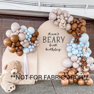 Beary First Birthday Name Sign, Happy Birthday decal, Sign for Balloon Arch Backdrop Panel, Personalized Decal, Baby Boy 1st birthday