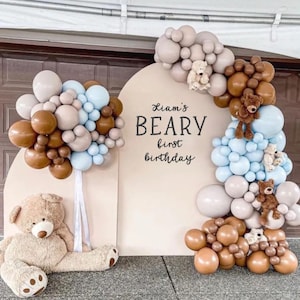 Beary First Birthday IRON ON Name Sign, Happy Birthday decal, Sign for Balloon Arch Backdrop Panel, Personalized Decal,  Boy 1st birthday