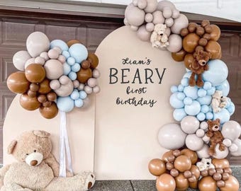 Beary First Birthday IRON ON Name Sign, Happy Birthday decal, Sign for Balloon Arch Backdrop Panel, Personalized Decal,  Boy 1st birthday