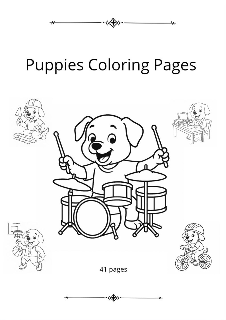 Kids Printable Puppies Coloring Book | 40 Pages | Fun Activity for ...
