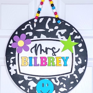 Composition Book Teacher Door Sign | Back to School | Classroom Door Hanger