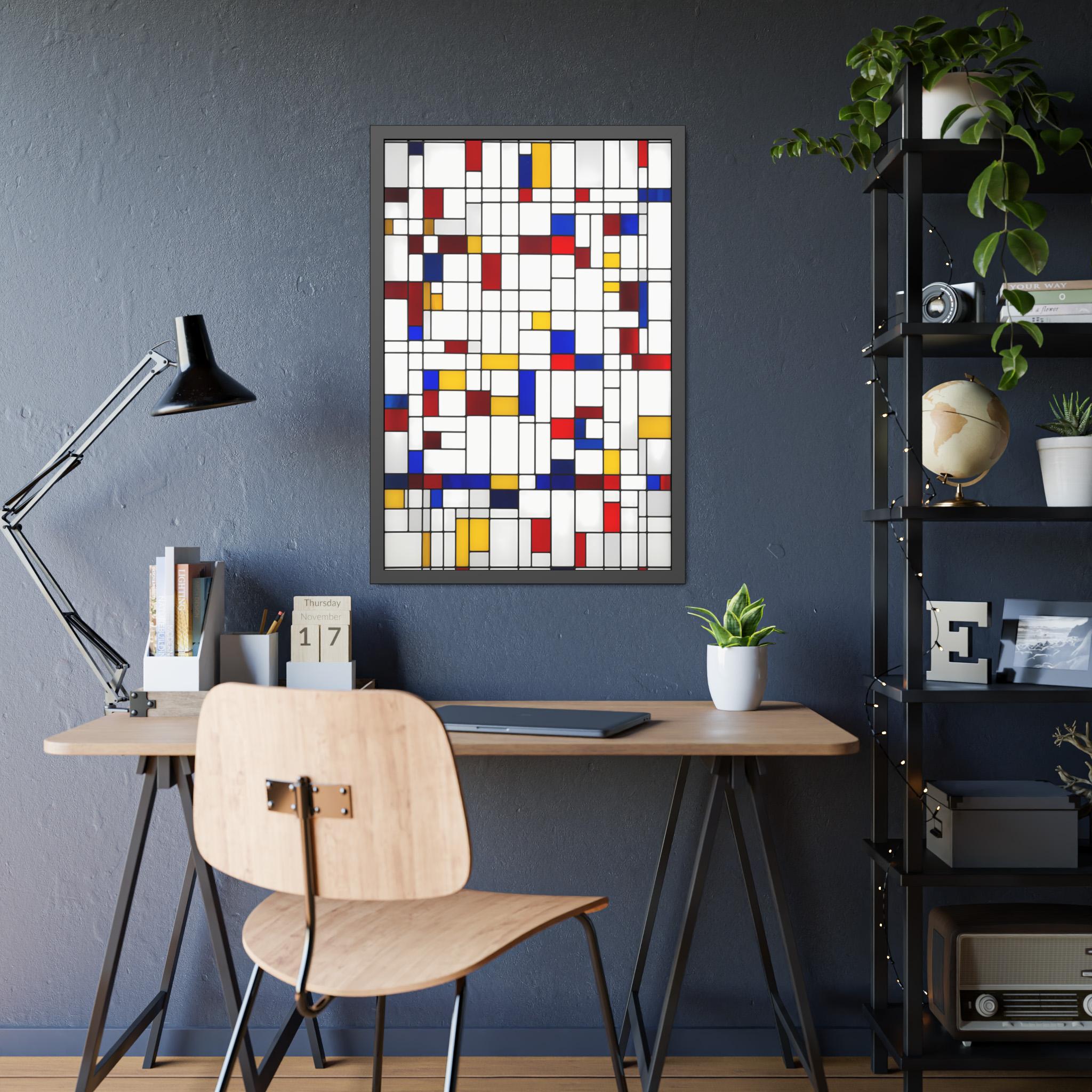 Modrian Framed Mondrian Grid Abstract Framed Paper Poster | Geometric Art, Primary ...