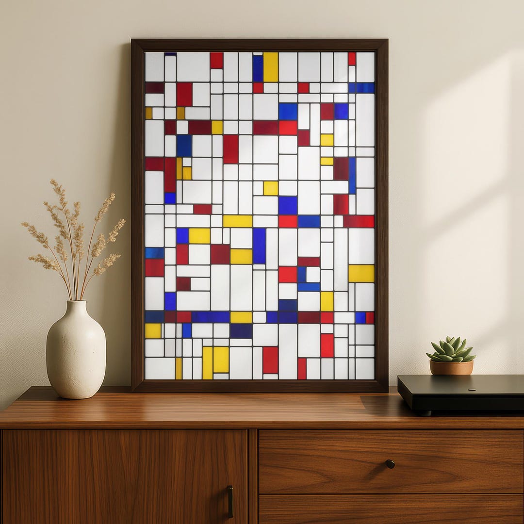 Modrian Framed Mondrian Grid Abstract Framed Paper Poster | Geometric Art, Primary ...