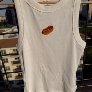 Hot Dog Beaded Embroidered Tank
