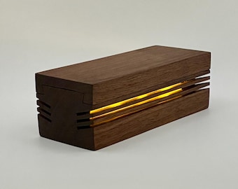 Walnut Accent Lamp - LED Wood Light Box - Handmade Bedside Lamp - Modern Home Decor