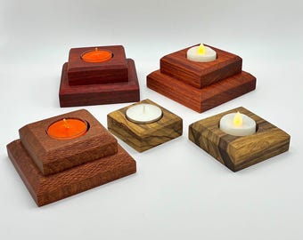 Exotic Wood Tealight Candle Holder | Modern Minimalist Decor