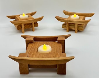 Japanese Torii Gate Tea Light Candle Holder | Zen Meditation Decor | Battery Candles Included