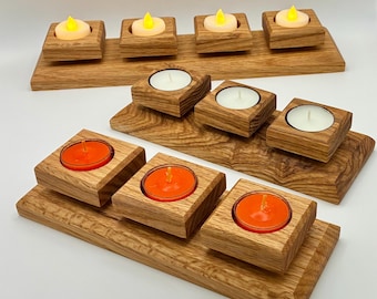 Floating Oak Tea Light Candle Holder | Modern Wooden Centerpiece | Includes Battery Flameless Candles