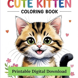 Cute Kitten Coloring Book – 30 Printable Cat Pages for Kids, Digital Download, Coloring Pages