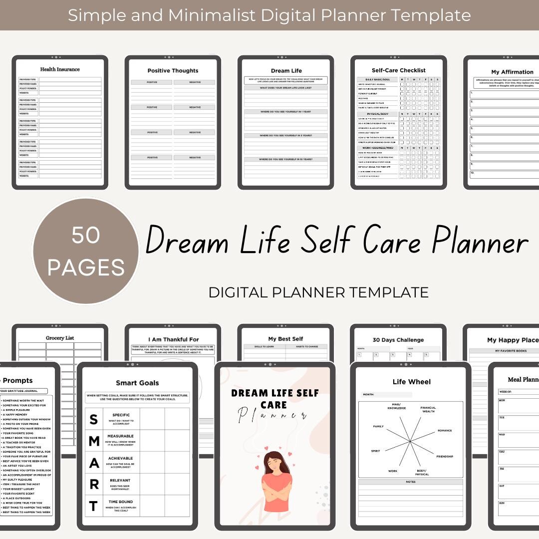 Dream Life Self Care Planner, Self-care Coaching Bundle Templates, Self ...