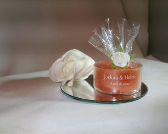 Personalized Wedding Favor - 50 Orange Candles - Personalized Wedding Tealight - Inexpensive - Elegant - Reusable - Recyclable - Free SH-US