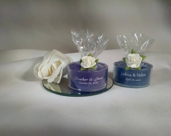 Personalized Wedding Favor - 50 Purple Candles - Personalized Wedding Tealight - Inexpensive - Elegant - Reusable - Recyclable