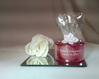 Personalized Wedding Favor - 50 Red Candles -Personalized Wedding Tealight  - Inexpensive - Elegant - Reusable - Recyclable (Free SH in US)