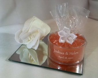 Personalized Wedding Favor - 50 Orange Candles - Personalized Wedding Tealight - Inexpensive - Elegant - Reusable - Recyclable - Free SH-US