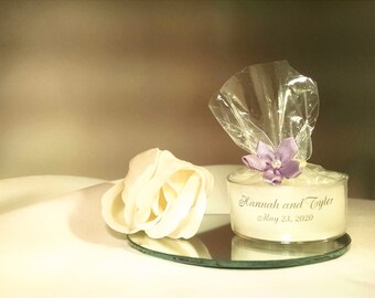 Personalized Wedding Favor - 50 White Candles - Personalized Wedding Tealight - Inexpensive - Elegant - Reusable -Recyclable(Free SH in US)