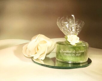 Personalized Wedding Favor - 50 Light Green Candles - Personalized Wedding Tealight - Inexpensive - Elegant - Reusable - Recyclable