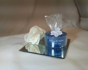 Personalized Wedding Favor - 50 Blue Candles - Personalized Wedding Tealight - Inexpensive - Elegant - Reusable - Recyclable