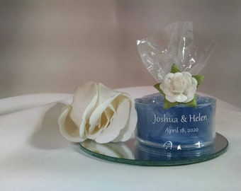 Personalized Wedding Favor - 50 Blue Candles - Personalized Wedding Tealight - Inexpensive - Elegant - Reusable - Recyclable