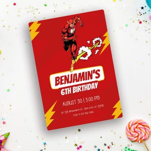Geburtstagseinladung Printable | Superheld-Geburtstags-Party einladen | Speed Hero Geburtstagskarte | Blitz-Themaparty Download