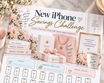 iPhone Savings Challenge Printable, New Phone Savings Tracker, Budget Binder and Planner Insert
