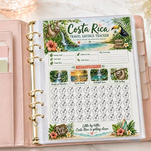 Utskrivbar sparrapport för Costa Rica, resesparutmaning, semesterplanerare, Pura Vida budgetpärm
