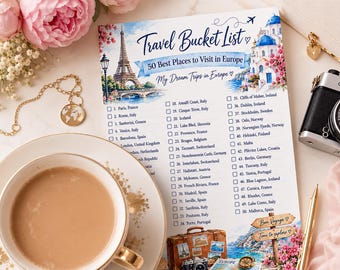 Europe Bucket List Printable, 50 Best Places to Visit in Europe, Travel Checklist, Vacation Planner PDF
