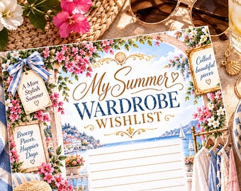 Summer Wardrobe Wishlist Printable, Clothing & Accessories Wish List, Fashion Shopping List, Style Planner