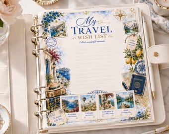 Travel Bucket List Printable – Travel Wish List, Travel Goals & Dream Trips Planner Insert PDF